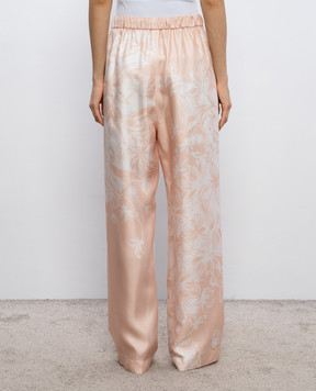 Agnona Бежеві штани із шовку в квітковий принт T70911XS4068