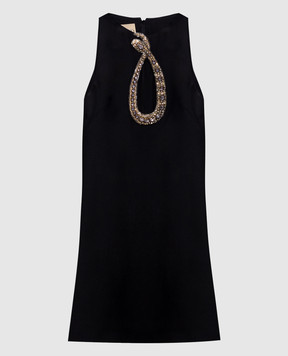 Valentino Черное платье мини из шерсти и шелка с аппликацией 8B0VAKD51CF