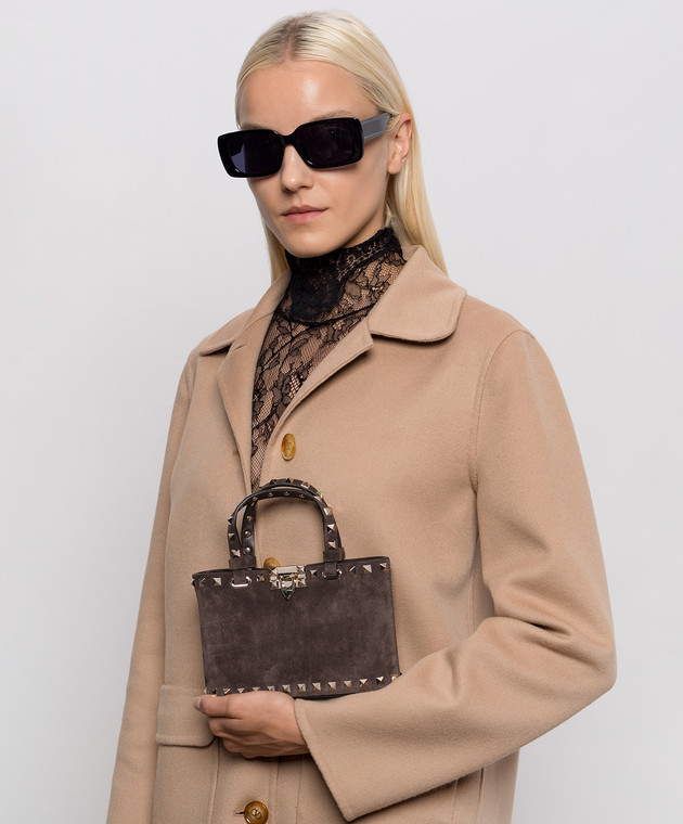 Valentino Замшевая коричневая сумка Rockstud 9W2P0AT0KQQ изображение 2