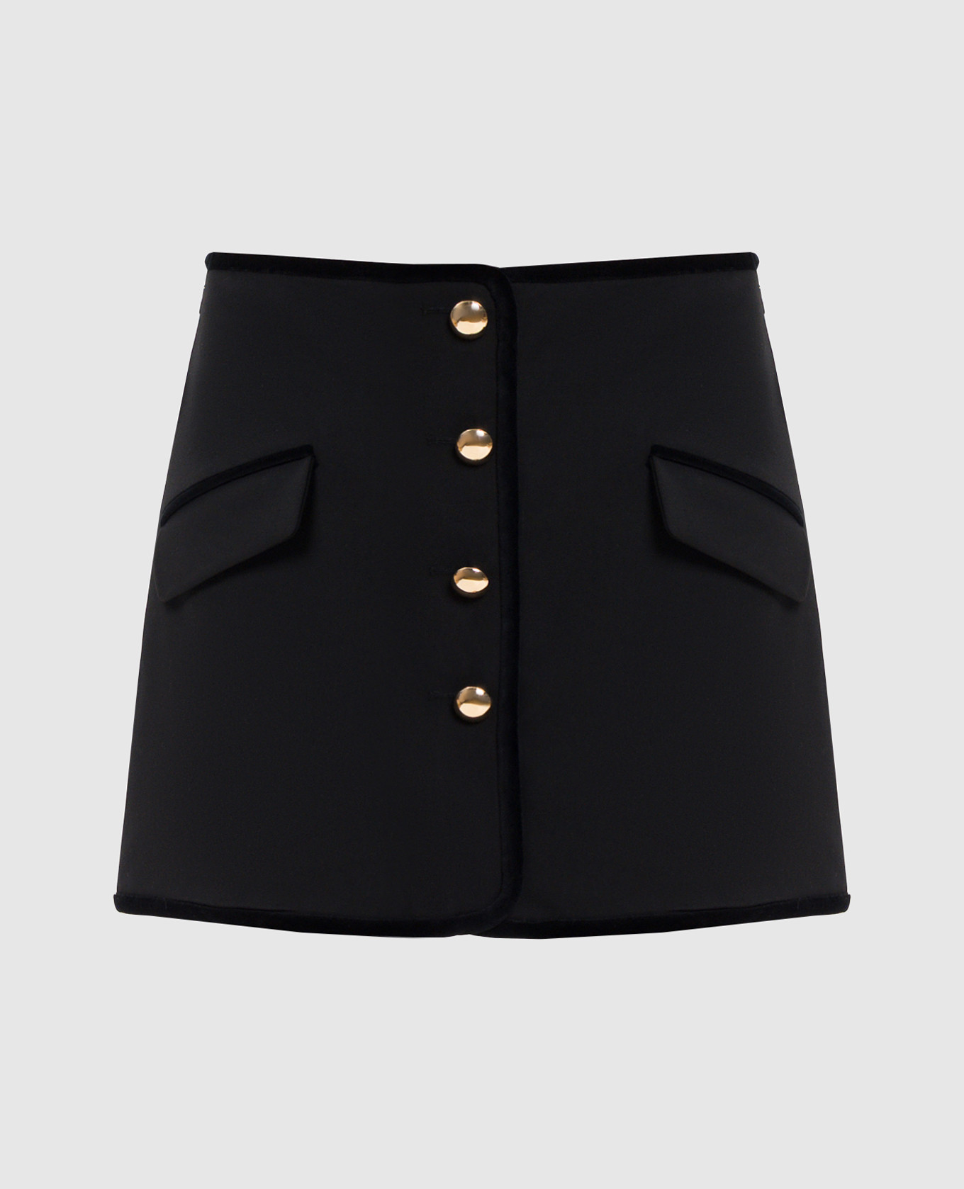 

Черная юбка мини с контрастной фурнитурой, Черный, Юбки-а-силуэта