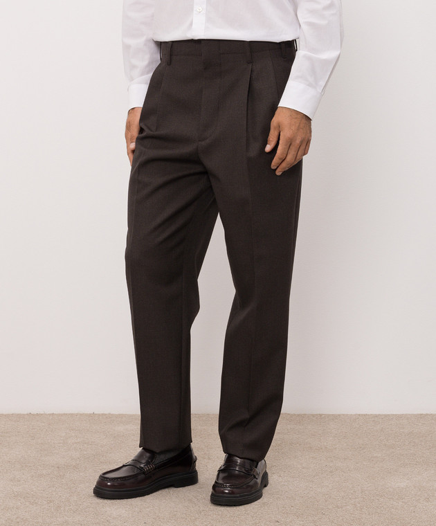 Brunello Cucinelli Коричневые брюки из шерсти ME267S2440 изображение 3