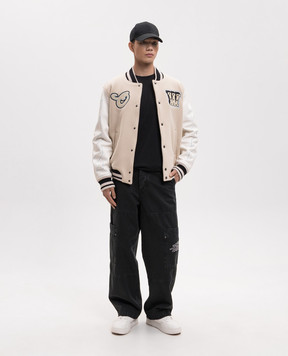 Off-White Бежевий комбінований бомбер з нашивками 44XJA122S26L002