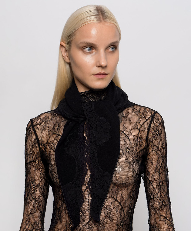 Valentino Чорний шарф з кашеміру з мереживом 9W2ER00EYVX зображення 2