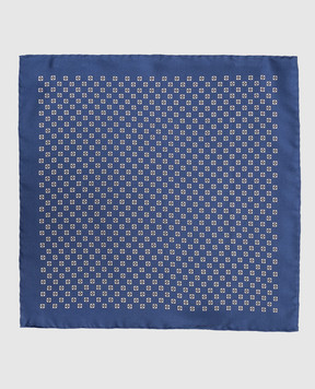Brunello Cucinelli Синя хустка із шовку з геометричним візерунком MX8710091