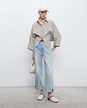 Brunello Cucinelli Бежевая рубашка в полоску MH749MX716