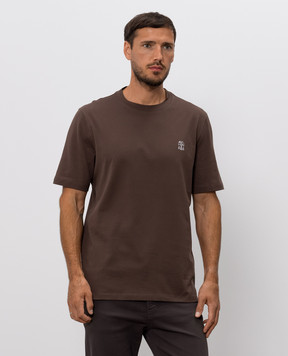 Brunello Cucinelli Коричневая футболка с эмблемой M0B138440