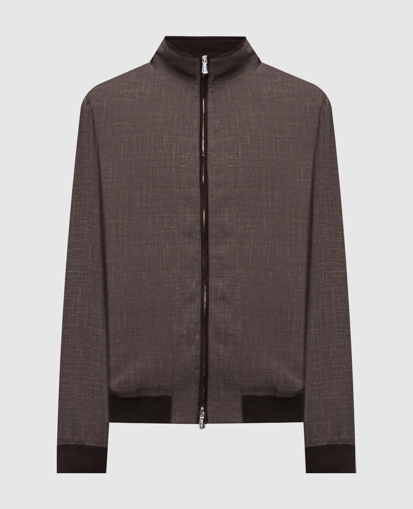 Коричневая куртка из шерсти, шелка и льна