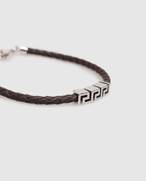 Versace Коричневий шкіряний браслет Greca 10227921A00637