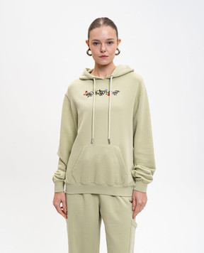 Off-White Зеленые худи с цветочным принтом логотипа 2BB064F25FLE002