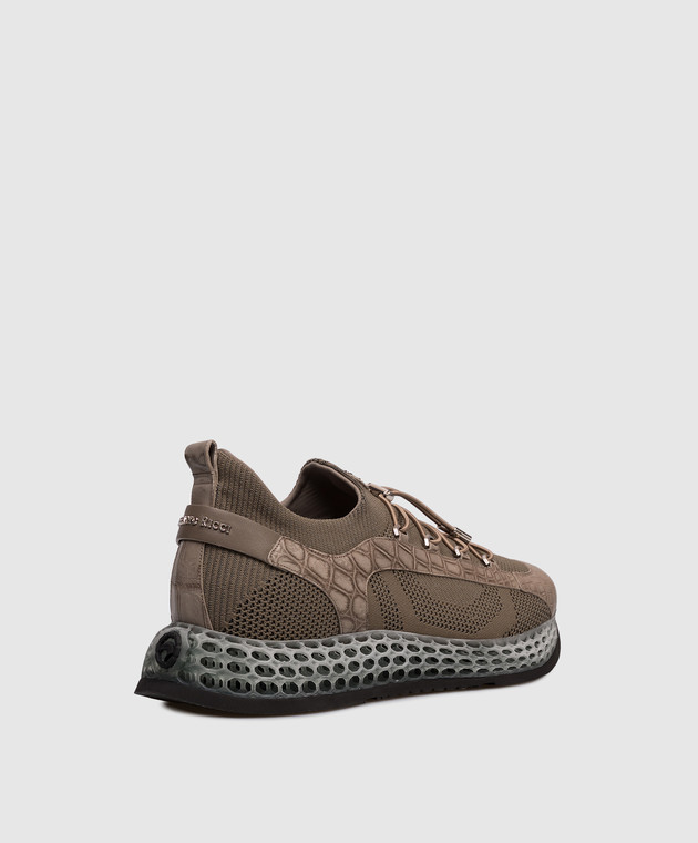 Stefano Ricci Комбинированные кроссовки с кожей крокодила цвета хаки UR88G6665TSCT изображение 3