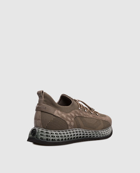 Stefano Ricci Комбинированные кроссовки с кожей крокодила цвета хаки UR88G6665TSCT