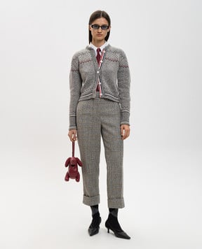 Thom Browne Серый кардиган из шерсти с жаккардовым узором FKC677AY1506