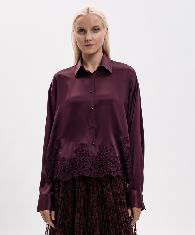 Ermanno Scervino Бордова блуза із шовку з мереживом D492K396APNXE зображення 3