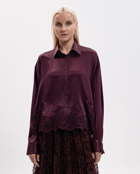 Ermanno Scervino Бордова блуза із шовку з мереживом D492K396APNXE