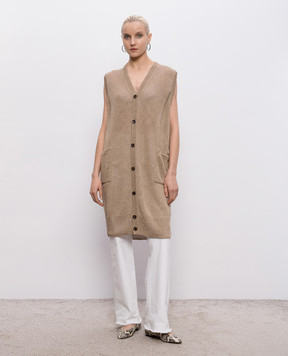 Intoca Бежевый удлиненный жилет из льна 261LILLVEL0103