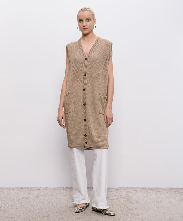 Intoca Бежевый удлиненный жилет из льна 261LILLVEL0103 изображение 3