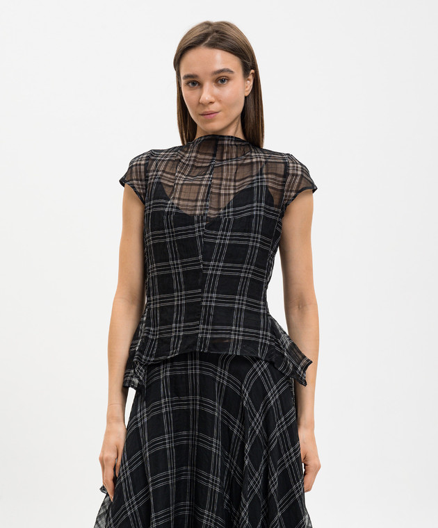 Marc Le Bihan Чорний топ з шовком в клітинку 2666 зображення 3