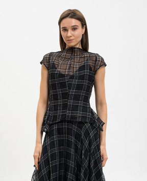 Marc Le Bihan Чорний топ з шовком в клітинку 2666