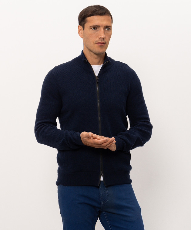 Canali Синій кардиган з вовни та кашеміру MK02547C1238 зображення 3