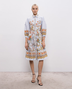 Etro Голубое платье-рубашка с цветочным принтом WRHA025899SP5I5