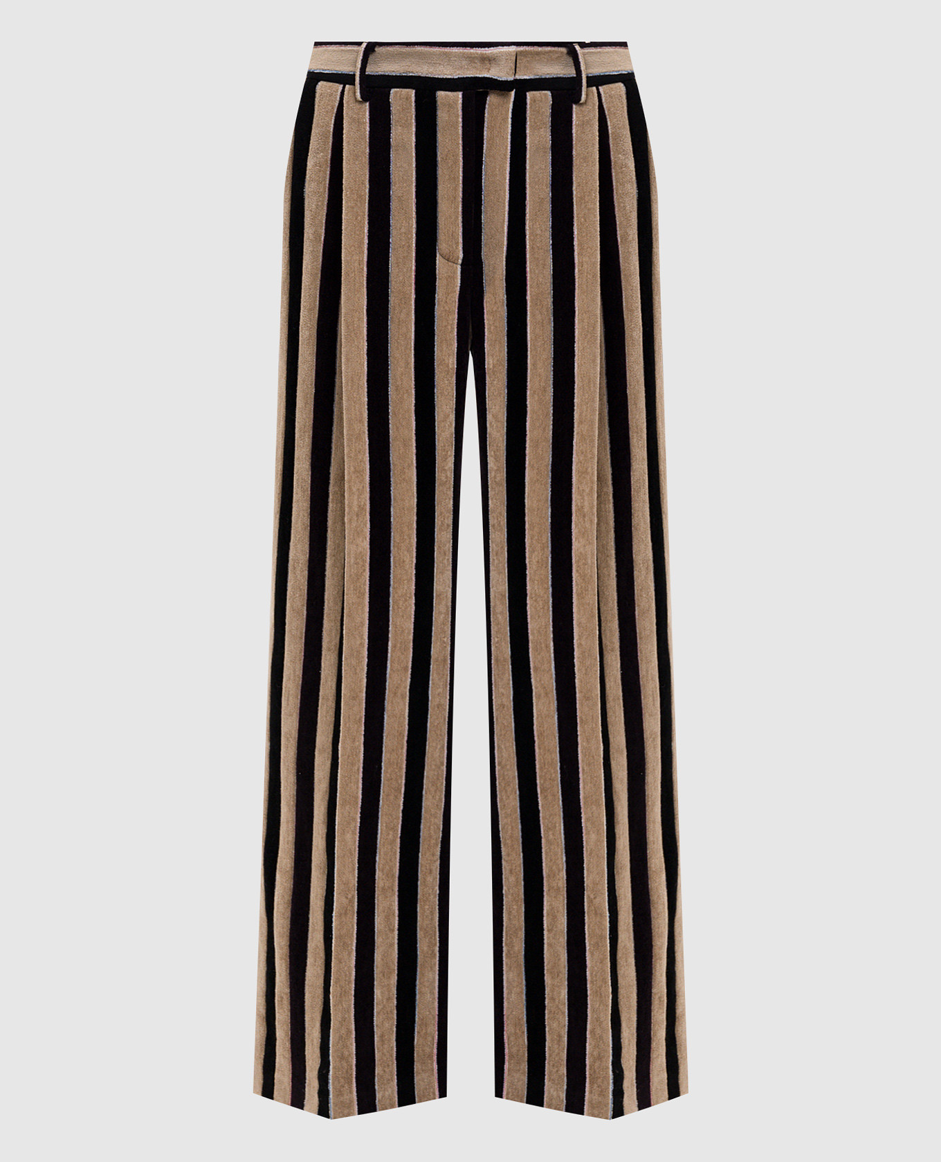 Бежевые брюки с леном в полоску
