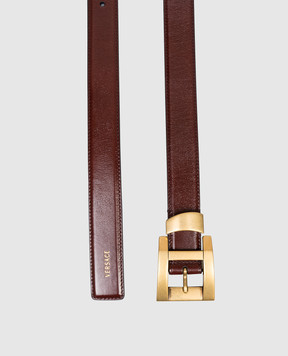 Versace Коричневий шкіряний глянцевий ремінь з принтом логотипа 10237351A17848