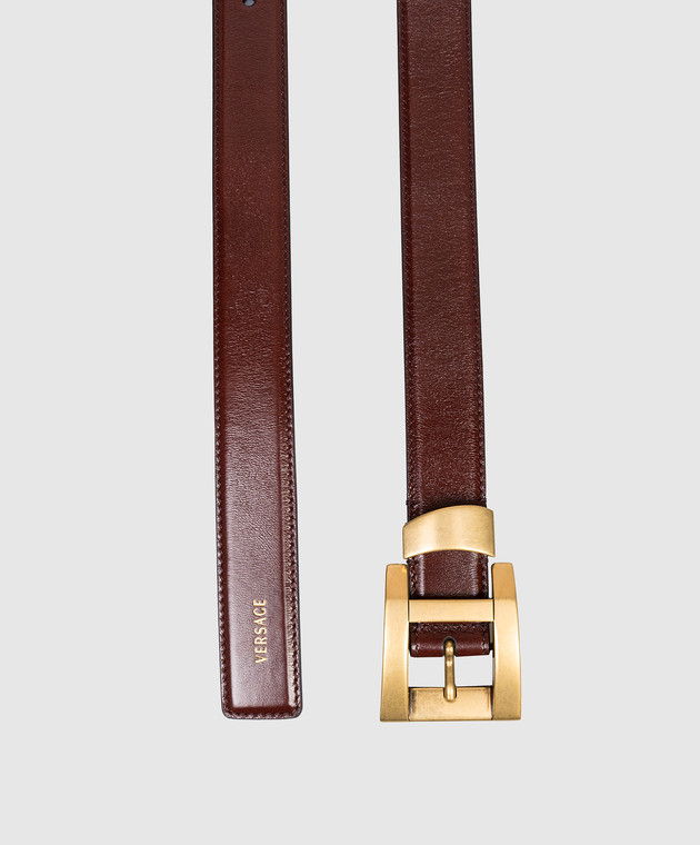 Versace Коричневый кожаный глянцевый ремень с принтом логотипа 10237351A17848 изображение 3