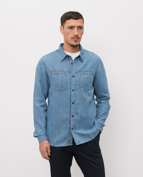 Trussardi Синя сорочка з льоном з вишивкою 54028100025NMS116D96