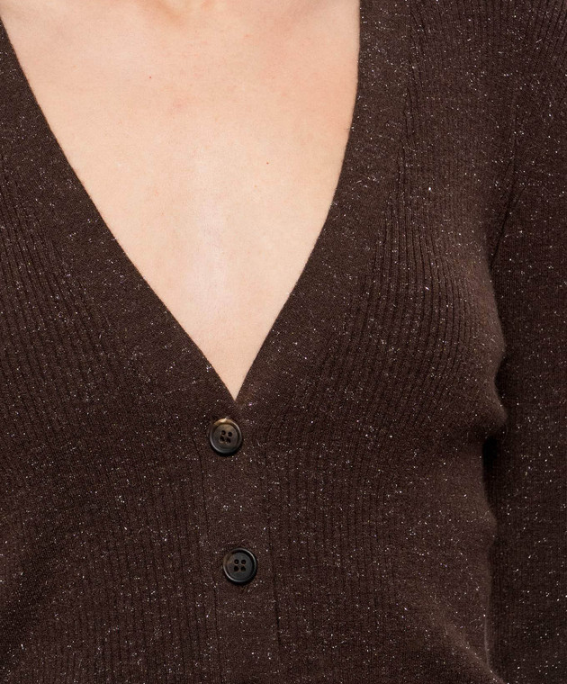 Brunello Cucinelli Коричневий кардиган з кашеміром в рубчик M9A822206 зображення 5