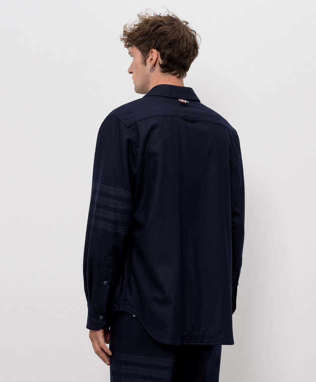 Thom Browne Синяя куртка в стиле рубашки из шерсти и кашемира MJO055A06393 изображение 4