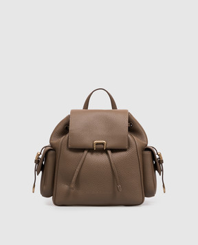 Brunello Cucinelli Коричневый кожаный рюкзак с принтом логотипа MBDKB2841