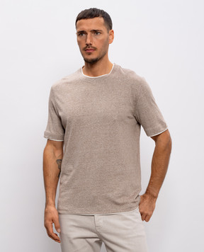 Brunello Cucinelli Бежева меланжева футболка з льоном MW8357427