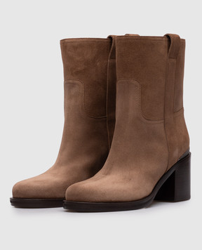 Brunello Cucinelli Коричневые замшевые ботильоны с цепочкой мониль MZSFC3358P