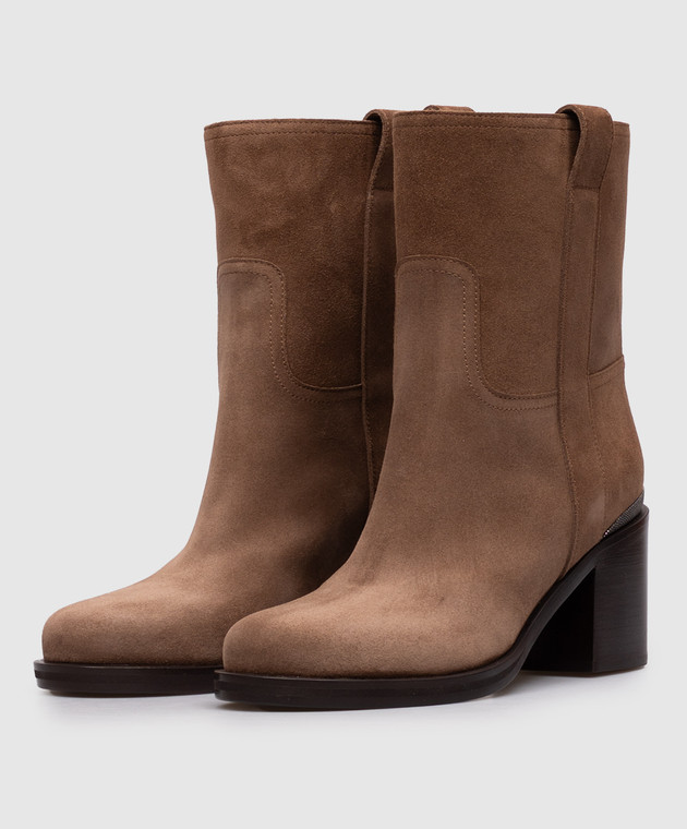Brunello Cucinelli Коричневі замшеві ботильйони з ланцюжком моніль MZSFC3358P зображення 2