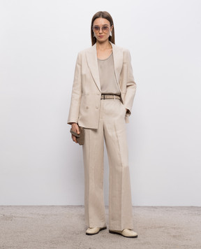 Peserico Бежевые брюки из льна с брендовым патчем A0433502606