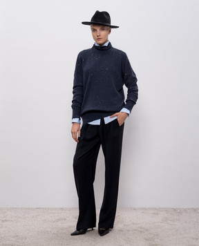 Brunello Cucinelli Синий свитер с кашемиром и шелком в пайетках M73539914