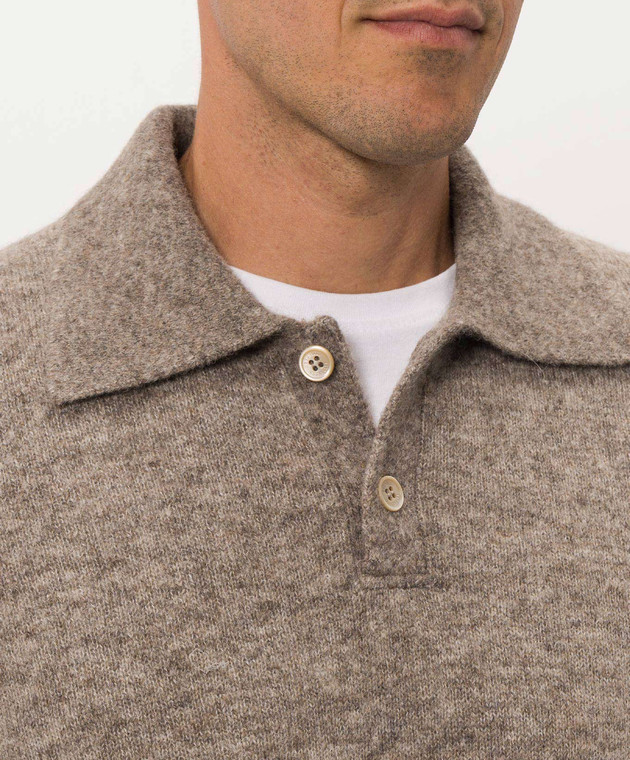 Brunello Cucinelli Коричневое поло с шерстью альпаки и кашемиром MTF709905 изображение 5