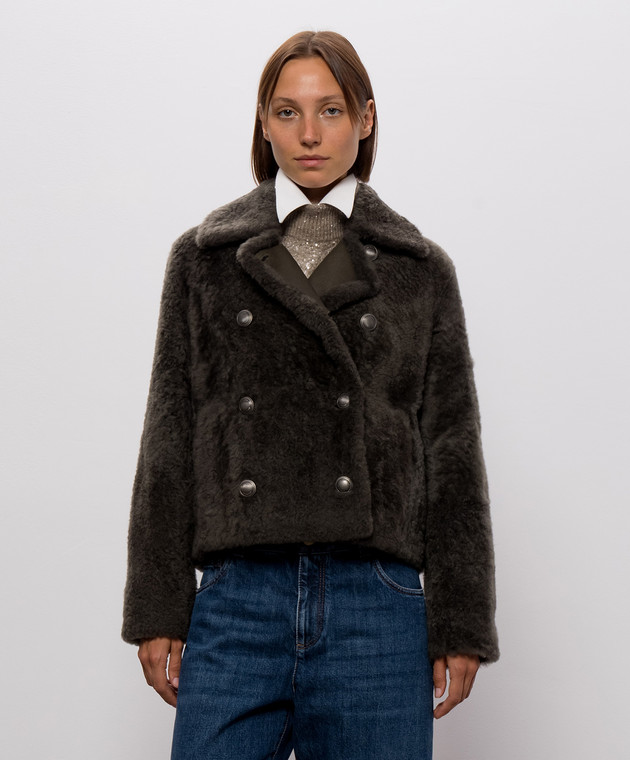 Brunello Cucinelli Зелена двобортна дублянка Fuzzy MPMBP3126 зображення 3
