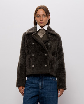 Brunello Cucinelli Зелена двобортна дублянка Fuzzy MPMBP3126