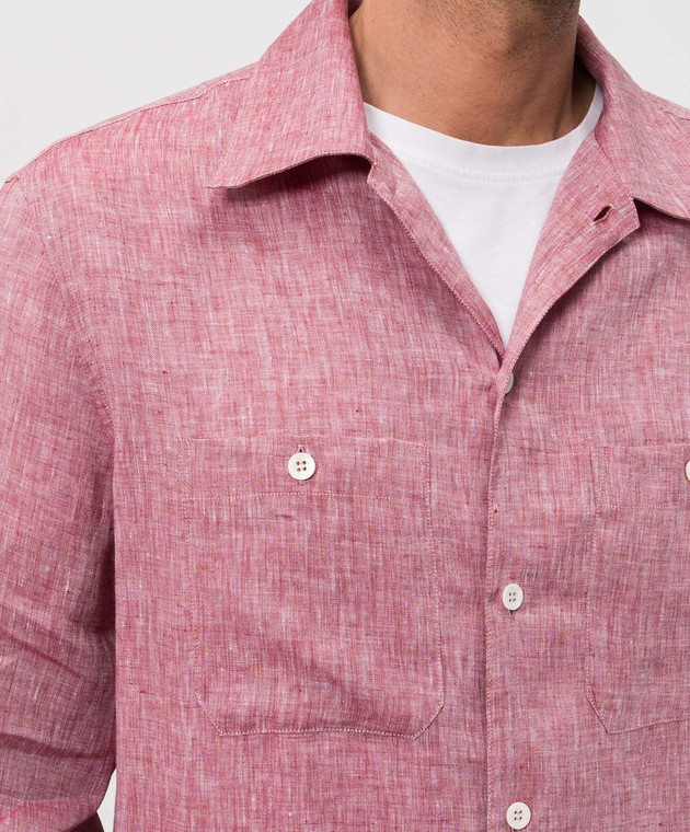 Brunello Cucinelli Бордова сорочка з льону MM6840658 зображення 5