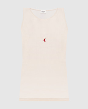 Saint Laurent Бежевый топ из шерсти Cassandre 752721YBMV2