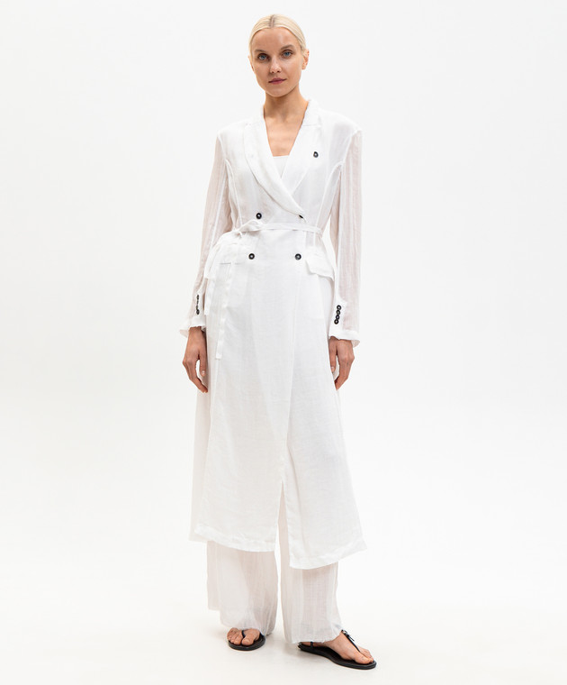 Masnada Белый двубортный удлиненный жакет с рамой 8050 изображение 3