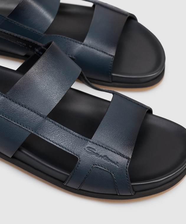 Santoni Синие кожаные сандалии с тиснением логотипа MCEG19327HV6MGOR изображение 5