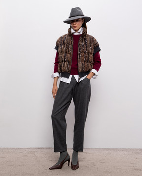 Brunello Cucinelli Коричневый пуховый жилет с шерстью с пайетками M0NLR7183P