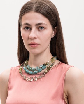 Dolman Bijoux Зелене багатошарове намисто з кабошонами 75051