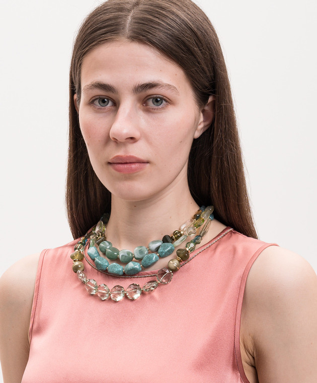 Dolman Bijoux Зеленые многослойные бусы с кабошонами 75051 изображение 2