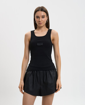 Maison Margiela MM6 Чорний топ в рубчик з нашивкою емблеми S52NL0075M20054