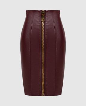 Balmain Бордовая кожаная юбка-карандаш FF0LC266LD63