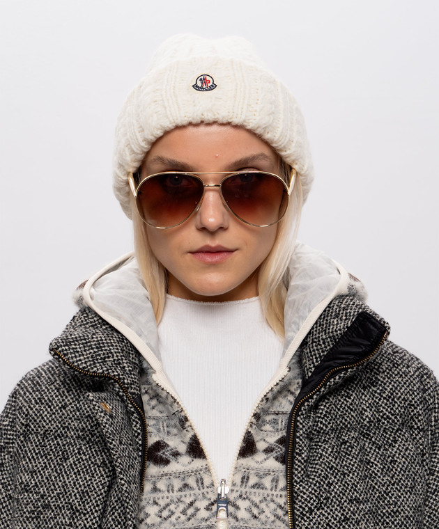 Moncler Шапка кольору айворі з вовною альпаки L20933B00031N0403 зображення 2
