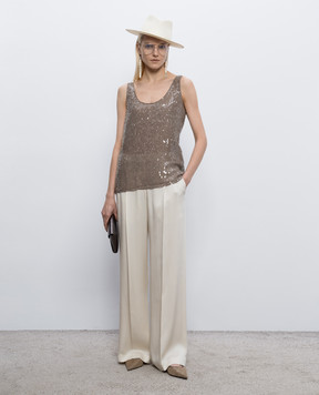 Brunello Cucinelli Коричневий топ із шовку з паєтками MF940HW310